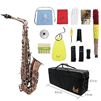 ammoon Antique Finish Bend Eb E-flat Alto Saxophone Sax Shell Key Carve Pattern with Case Gloves Cleaning Cloth Straps Brush (Style 2)