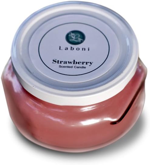 LABONI Strawberry 11 Ounce Tyler Jar Candle with White Lug Cap with Smooth Finish