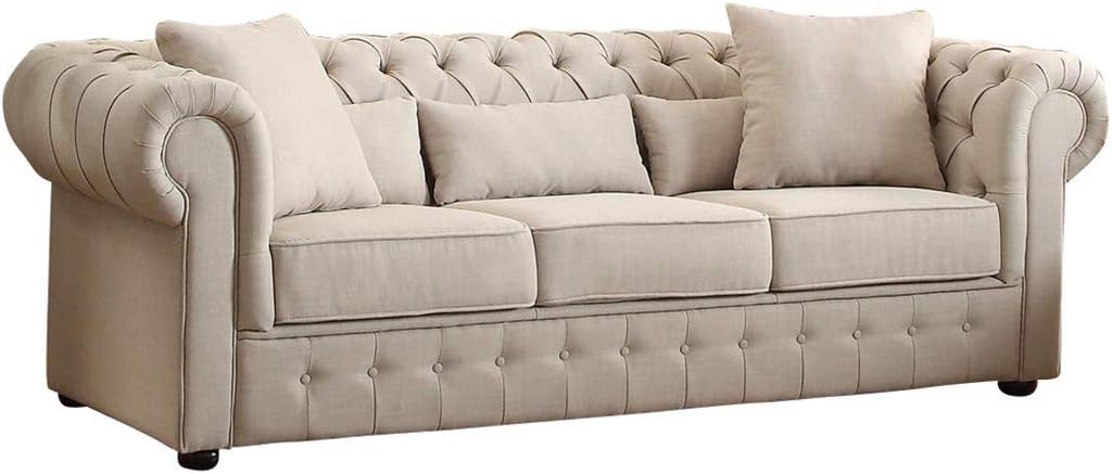 Amazon Com Scotlynn Button Tufted Sofa In Natural Fabric Kitchen