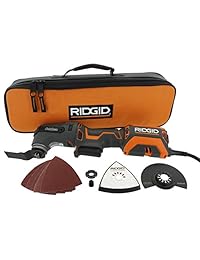 Ridgid R28602 Herramienta múltiple con cable de 4 amplificaciones de JobMax con cabezales reemplazables (cabeza lijadora, almohadillas de lijar, sierra media luna y hoja de corte de madera de 1 1 8 pulgadas incluidas)