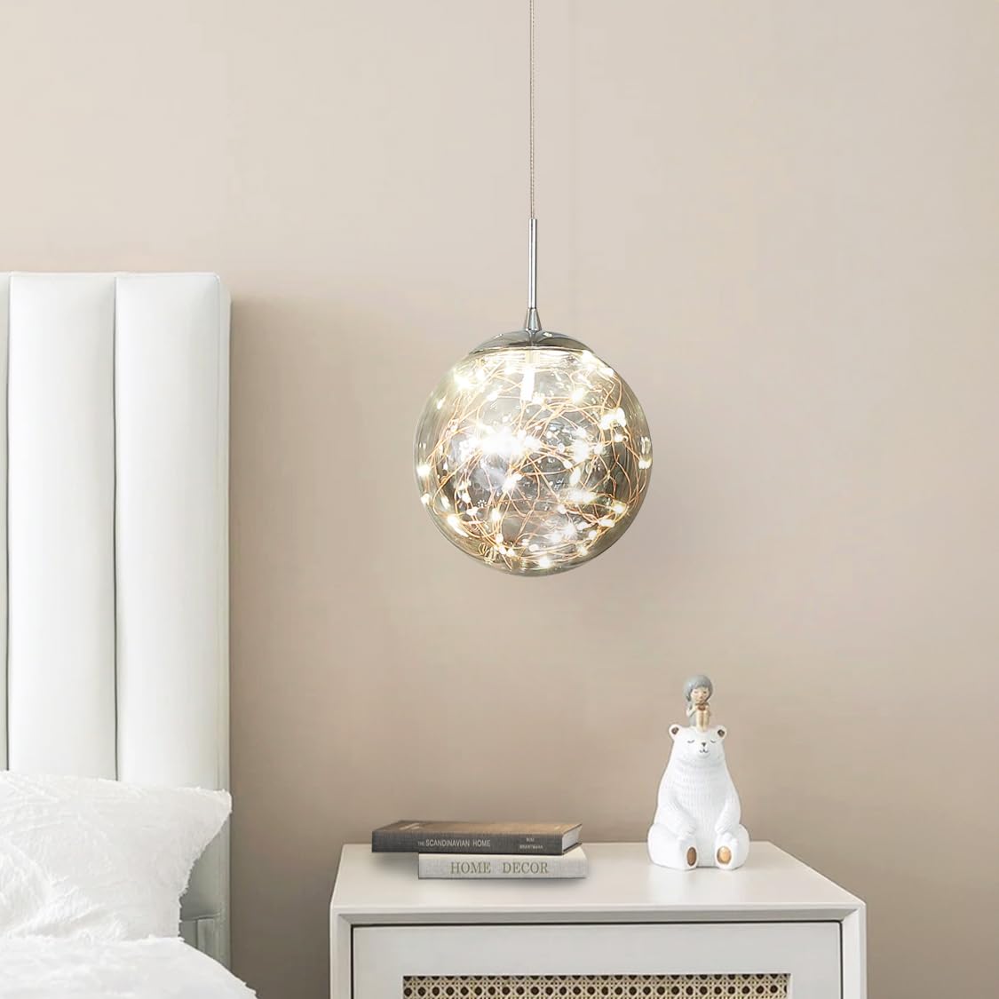 Photo 1 of KAUCQI Modern Pendant Light Fixtures for Kitchen Island Sphere Pendant Light Small Hanging Crystal Chandelier for Bedroom Entryway Living Room Foyer Hallway LED Chandeliers for Dining Room
