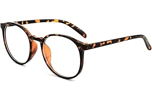 Gudzws Retro Big Round Frame Anti Blue Light Glasses Work for Wide Face Unisex