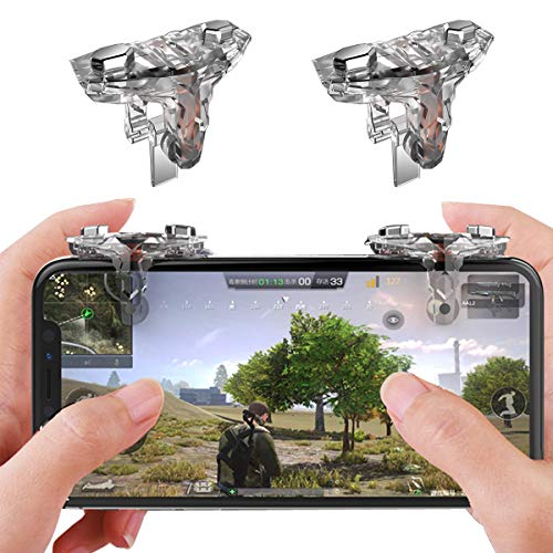 COCASES PUBG Mobile Game Controller Adjustable Touch Sensitive Shoot and Aim L1R1 Battle Royale Cellphone Game Trigger Joystick for Rules of Survival (Black-Transparent)