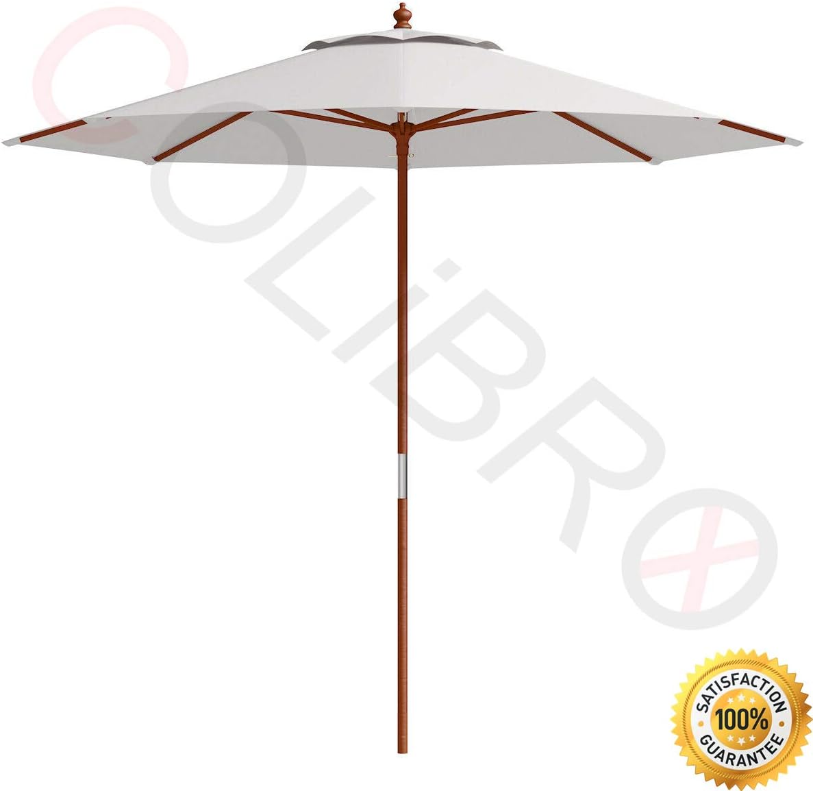 COLIBROX-TM Adjustable 9FT Wooden Patio Umbrella Wood Pole Outdoor Garden Beige Backyard Poolside Sunshade Rain Shelter Shops Beach Decor Canopy