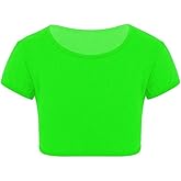 Loxdonz Girls Basic Dance Crop Top Kids Plain Short Sleeve Crop T-Shirt Tees Top