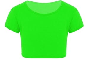Loxdonz Girls Basic Dance Crop Top Kids Plain Short Sleeve Crop T-Shirt Tees Top