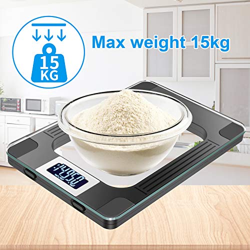 MomMed Food Scale, Digital Kitchen Scale with Highly Sensitive LCD Display for the Exact Gram Size - Professional 33lbs/15KG Baking & Cooling Scale with Large Weighing Surface & Modern Design,1g/0.1oz