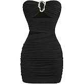 GORGLITTER Women's Strapless Ruched Tube Mini Dresses Elegant Classy Casual Party Cut Out Backlesss Bodycon Sun Dress