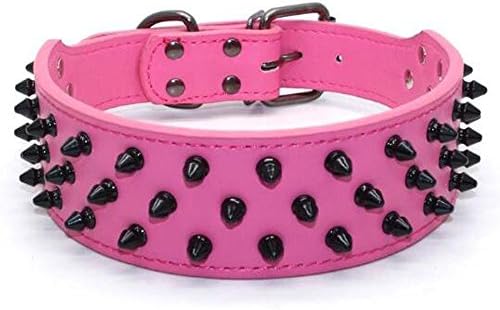 Avenpets Fancy Leather American Bulldog Collar Adorned with 3 Rows of Black Spikes