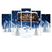 Hide on bush Merry Christmas 5 Panel Christmas HD Canvas Print Paintings Home Art,Wall Art Paintings Wall Artwork Pictures for Living Room Bedroom Decoration,Bathroom Wall Decor Posters (H)