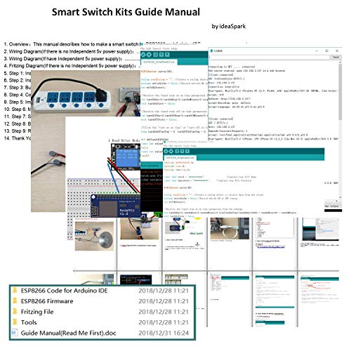 ESP8266 Smart Switch Kits Wireless Wifi Remote Control Smart Home Socket Outlet Plug with 2-Pcs 1 Channel Relay Module 110-240V to 5V Converter for Arduino IDE IoT Starter(Guidance Document Included)