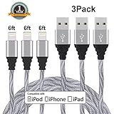 Sundix iPhone Charger 3Pack 6FT Premium Nylon Braided Lightning to USB Cable Charging Cord for iPhone 7 / 7 Plus/ 6 / 6s / 6 plus iPhone 5 / 5s / 5c, iPad, iPod & More (Greywhite)