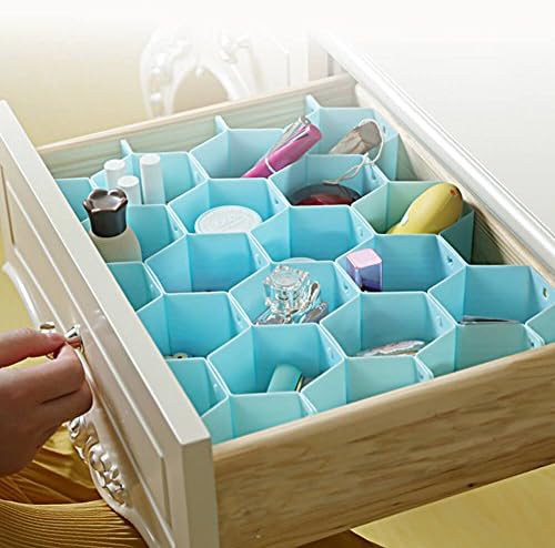 Loti Houseware Honeycomb - Deep Plastic Drawer Organizer Dividers 18 Slotes For Socks Underwear Jewelry Gloves Tights Stockings Ties Arts And crafts, Blue