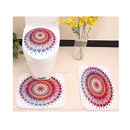 HNYG Flannel Soft Toilet Rug 3 Pieces Set, Non Slip Bathroom Rugs, U-Shaped Toilet Mat, Elongated Toilet Lid Cover A364