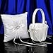 Remedios 2 Heart Rhinestones Ivory Satin Flower Girl Basket and Ring Pillow Set
