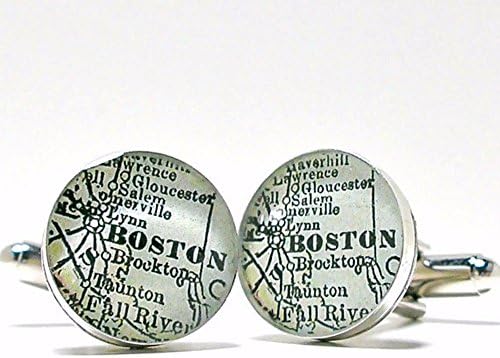 Antique Boston Massachusetts Map Sterling Silver Cufflinks