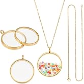 UNICRAFTALE 2 Sets 18K Gold Plated Memory Locket Pendants 30mm Inner Diameter Stainless Steel Floating Locket Pendants with 17.7 inch Necklace Glass Photo Frame Lockets Pendant for Christmas Jewelry Making