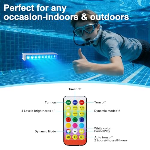 LED Underwater Pool Light Wireless Rechargeable Submersible Lamp with Remote Control, 8 Lighting Modes, IP68 Waterproof Pool Off Ground, Ponds and Parties (2)