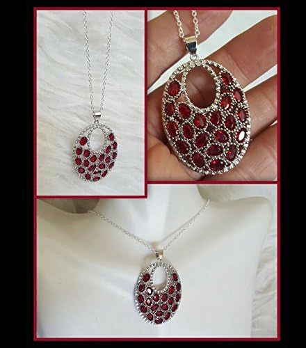 Antique Silver Finish Ruby Sterling Silver 925 Oval Pendant Necklace 18"