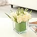 MyGift Artificial Ivory Roses in Square Glass Vase, Faux Flower Arrangements
