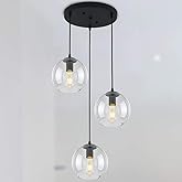 LMSOD Globe Pendant Light, Modern Hanging Lighting Fixture, Classic Cluster Chandelier with Clear Glass Shades(Black, 3 Light