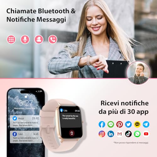 Women's Smartwatch 1.85 Inch Smartwatch with Calls and WhatsApp Notifications, Fitness Tracker with Pedometer Sleep SpO2 Heart Rate Monitor, 110 Sports, IP68 Smart Watch for Android iOS Pink
