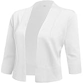 AAMILIFE Women's 3/4 Sleeve Cropped Cardigans Sweaters Jackets Open Front Short Shrugs for Dresses