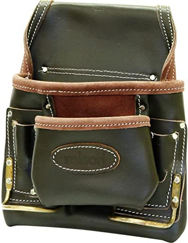Rolson 68876 Oil Tan Single Leather Tool Pouch - 2 Pockets Hammer Loops