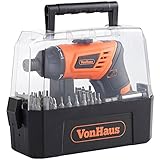 VonHaus Cordless Electric 3.6V Lithium-Ion LED Light Rechargeable Screwdriver with Twistable Handle and 50 Piece Accessory Set Including Case
