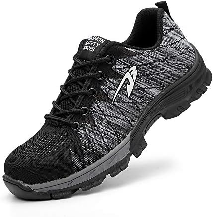 Men's Work Safety Shoes S3 Steel Toe Puncture Proof, Lightweight Non-Slip Industrial & Construction Outdoor Casual Breathable Womens Protection Footwear Grey 45