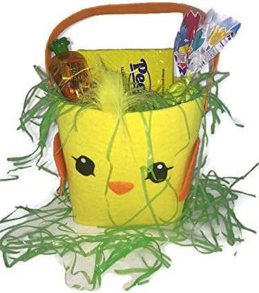 Chick Easter Basket with Whopper Mini Robins Eggs, Peeps Marshmallow Chicks, Eggs Filled with Candy and Chocolate