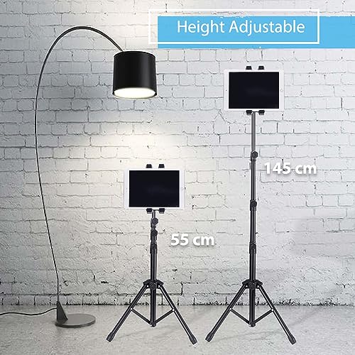 Techno mounts Adjustable Telescopic Tripod Tablet Stand – Universal Floor Holder for iPad, Galaxy Tab & Mobile Phones (6"–13")