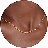 Carffordo 925 Sterling Silver Chain Necklace 16K Gold Plated Beaded Chain Necklace for Women Simple Dainty Choker Necklace Satellite Waterproof Link Necklace Trendy Jewelry Gifts
