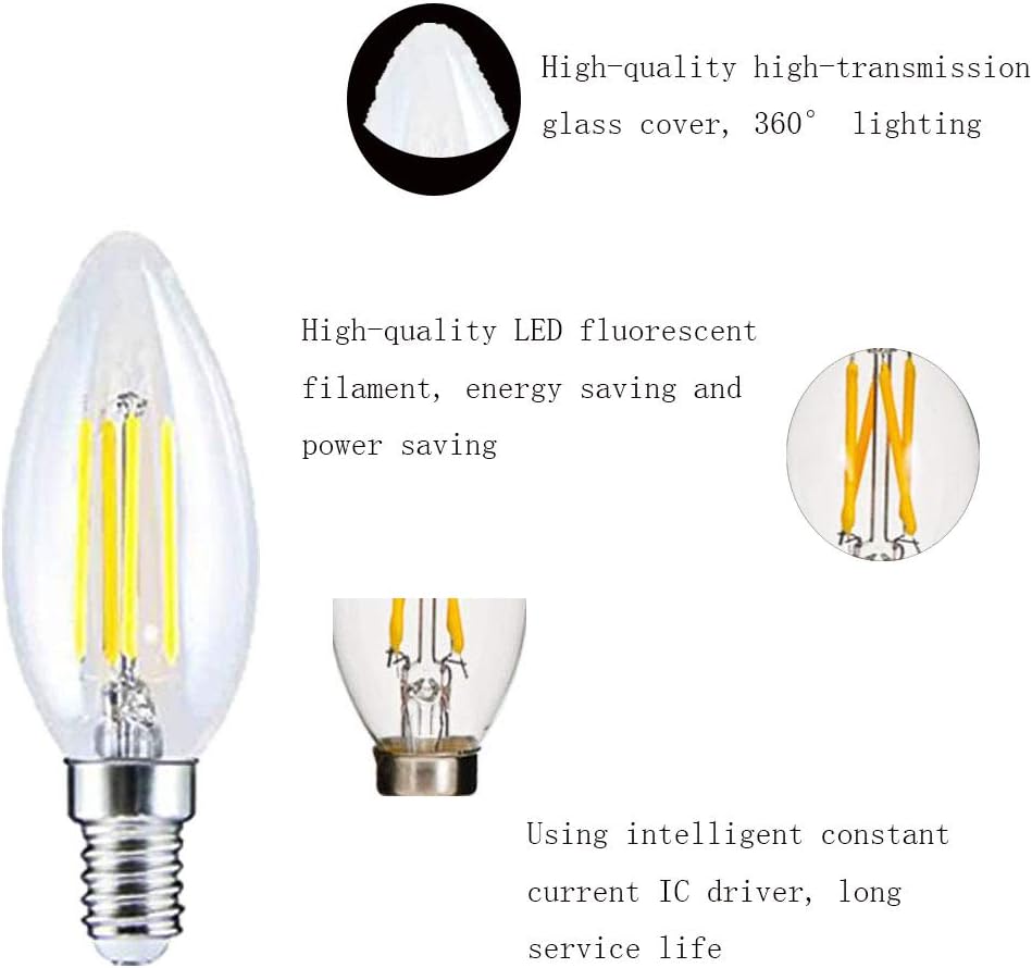 BANGSHUO Pack 10 E14 Vintage Candelabra LED Bulb 4W C35 400 Lumens Cool White 6000K Chandelier Light Bulbs C35 Filament LED Candle Bulb No Dimmable - Image 4