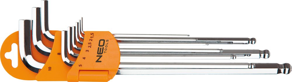 Neo 09-525 Hex Keys with Ball Ends, Set Includes 9 pcs, with Magnet, Sizes, 1.5-10 mm