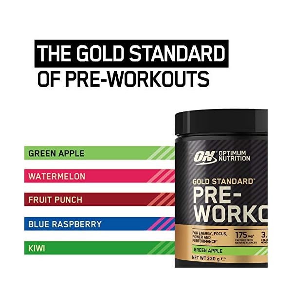 Optimum-Nutrition-Gold-Standard-Pre-Workout-Powder-Energy-Drink-with-Creatine-Monohydrate-Beta-Alanine-Caffeine-and-Vitamin-B-Complex-Green-Apple-30-Servings-330-g-Packaging-May-Vary Optimum Nutrition Gold Standard Pre Workout Green Apple Flavoured Powder, 330g