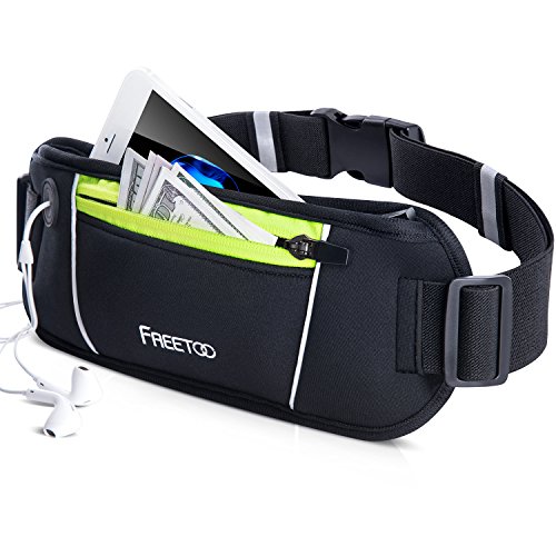 FREETOO Fanny Pack Running Bag Running Belt Workout Waist Pack for Women and Men Ideal for iphone X/ 8/ 8Plus/7 /7Plus /6s /6 Galaxy S5 S6(Black and Green) Slim