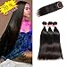 LONG YAO Brazilian Virgin Straight Human Hair 3 Bundles with 4 x 4 Lace Closure with Bundles Straight Human Hair Weave Natural Color(Straight 20 22 24+18 Closure, Straight Bundles with Closure)