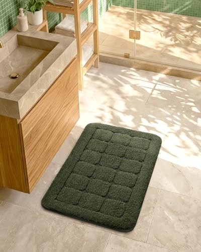 Color&Geometry Ultra Soft Bathroom Rug, Non Slip Machine Washable Bath Mat with Rubber Backing, Plush Fluffy Absorbent Carpet for Bathroom Floor, Tub and Shower, 17"x47", Green