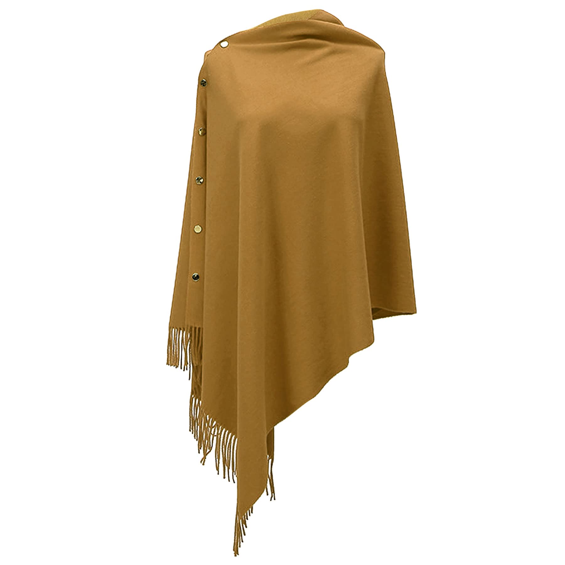 BOER Winter Warm Scarf - Women Poncho Shawl Wrap Winter Long Scarves Soft Warm Button Knitted Shawl Blanket Cape Wool Spinning Tassel Polyester Cardigan (yellow)