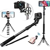 NEW HD Flexible Tripod & Selfie Stick 4-in-1 Photo/Video Bundle w/ Bluetooth Remote – Best Creator Kit for New iPhone 7 & 6 Plus, Samsung S8, GoPro Hero 5 & All Digital Cameras