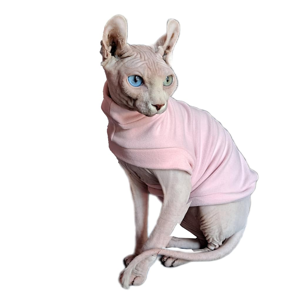 Hairless Cats Winter Clothes Sweatshirt Sweater,Stretch Dralon Fleece Cold Weather Pullover,Breathable Warm Cat Wear Vest for Sphynx Cat, Devin, Konnis, Peterbald Pink XL