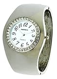 Impress Women's Watch 40MM #BDM1300 Silver Color Crystal Bezel With Black Numeric White Color Dial In Silver Metal Snap On Bangle