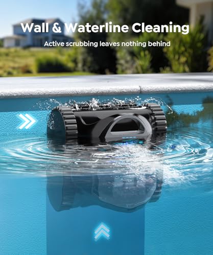 (2026 NEW) BRINBO C1 Cordless Pool Cleaner Robot – 180 Mins Run Time, Triple-Motor Powerful Suction, Wall & Waterline Cleaning, Smart APP, Dual-Layer Filters for Inground Pool (Transparent Black Blue)