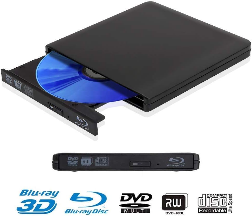External 4K 3D Blu Ray DVD Drive Burner, Portable Ultra Slim USB 3.0 Blu Ray BD CD DVD Burner Player Writer Reader Disk for Mac OS, Windows 7/8/10,Linxus, Laptop