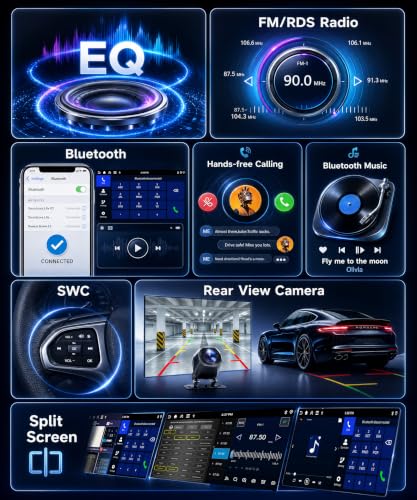 Motorsi Autoradio 4+64G con Carplay Wireless/Android Auto per VW Volkswagen Golf 5 6 Jetta Passat Tiguan Seat Touran Skoda ,con 9 “ HD Schermo Bluetooth/USB/Type-C/EQ,5G WiFi ,GPS ,telecamera