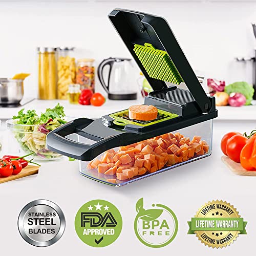 12 in 1 Vegetable Chopper Onion Chopper Food Chopper - Multi Vegtable Chopper Salad Chopper Fruit Slicer Cutter Carrot Chopper Chip Slicer Potato Chopper - Useful Chopping Tool Kitchen Items