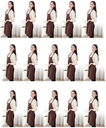 Plain Brown Bib Aprons Bulk for Women Men with 2 Front Pockets-Painting Baking Aprons in Size 24"x28"(Coffee-15 pcs)