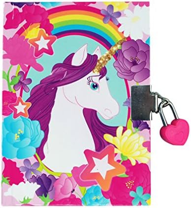 Floral Unicorn Rainbow 4 x 6 Inch Lined Lock and Key Journal Diary
