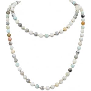 YAUKIA 8mm Mala Beads Necklaces 99 Long Beaded Necklace for Women Men | Semi-Precious Gemstones Hand Knotted Boho Agate Necka